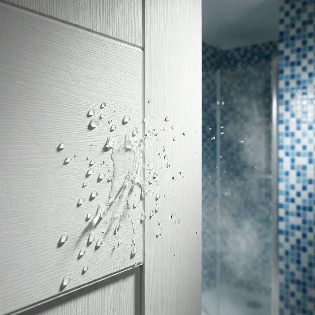 דלת WPC עמידה במים — טיפות מים על משטח דלת